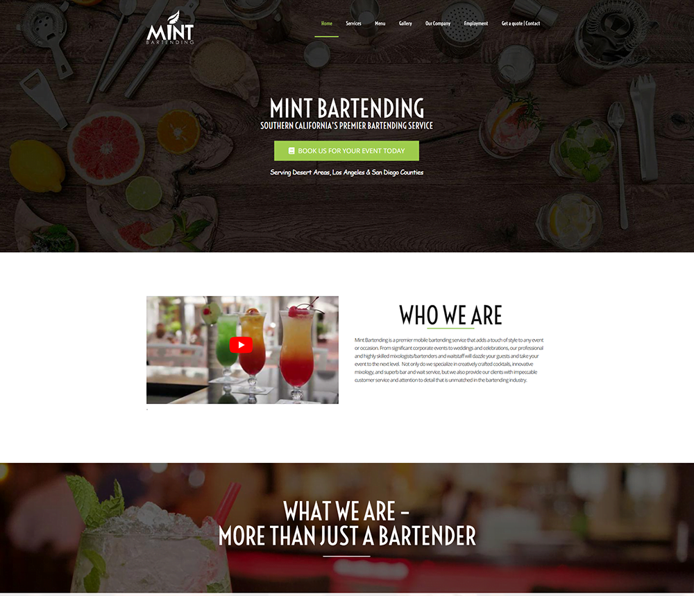 Mint Bartending Palm Springs Website design after